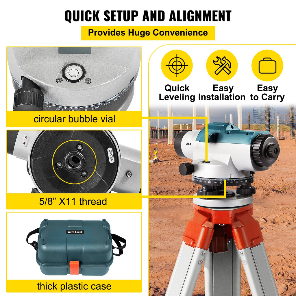 Nivel óptico automático VEVOR 26X IP54  Precisión de nivelación 1/16 "a 100 pies