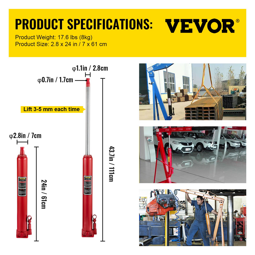 Gato hidráulico de cilindro largo VEVOR capacidad de 4 toneladas/8818 lb