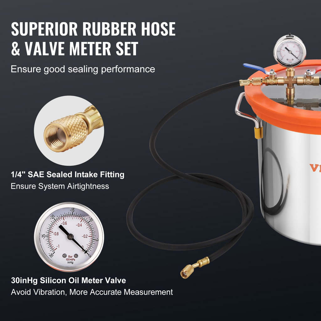 Kit de cámara de vacío de 5 galones + bomba de 3,5 CFM de VEVOR kit de desgasificación al vacío con tapa de vidrio templado JH2