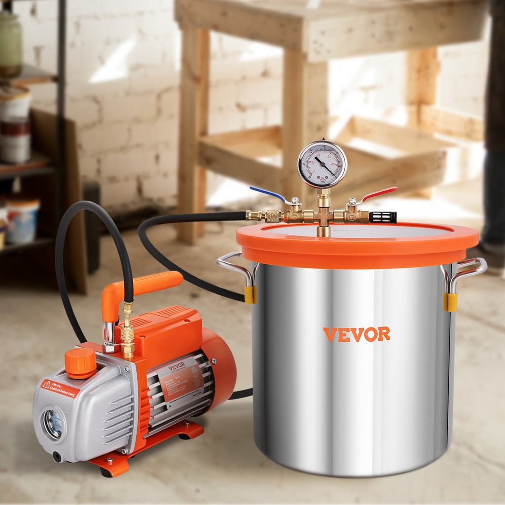 Kit de cámara de vacío de 5 galones + bomba de 3,5 CFM de VEVOR kit de desgasificación al vacío con tapa de vidrio templado JH2