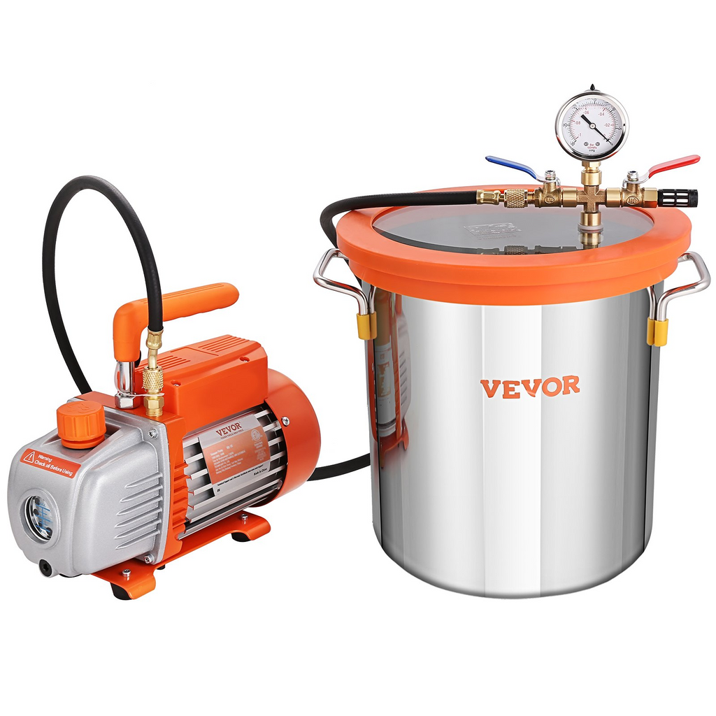 Kit de cámara de vacío de 5 galones + bomba de 3,5 CFM de VEVOR kit de desgasificación al vacío con tapa de vidrio templado JH2
