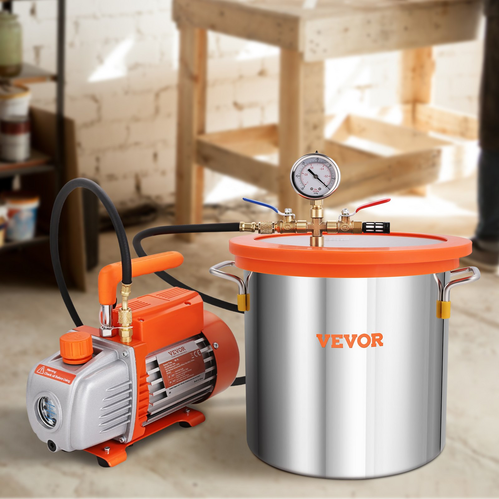 Kit de cámara de vacío de 3 galones + bomba de 3.5 CFM de VEVOR desgasificación al vacío con tapa de vidrio templado 1 etapa JH2