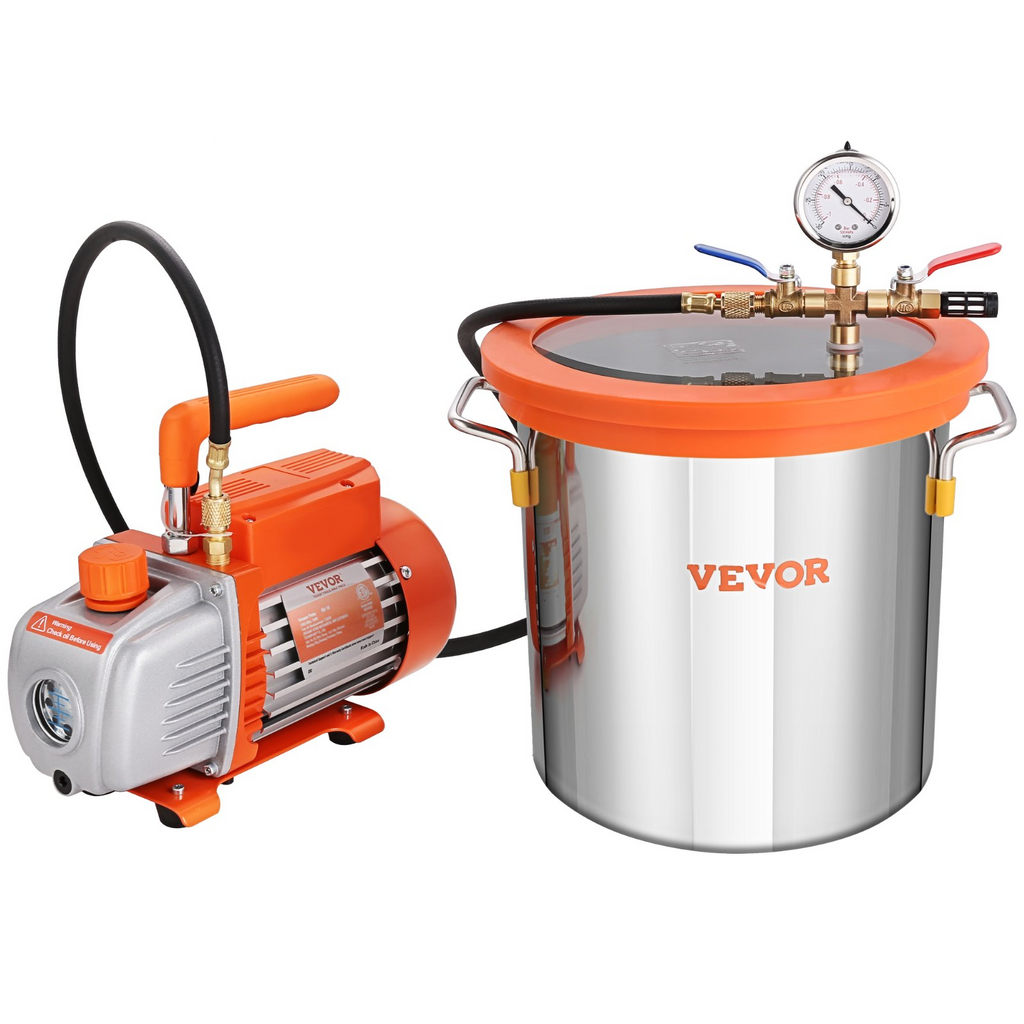 Kit de cámara de vacío de 3 galones + bomba de 3.5 CFM de VEVOR desgasificación al vacío con tapa de vidrio templado 1 etapa JH2