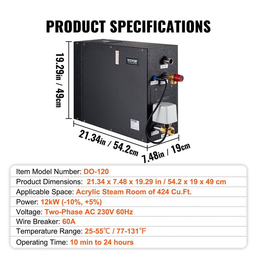 Generador de ducha de vapor VEVOR de 12 KW con temporizador de 24 horas