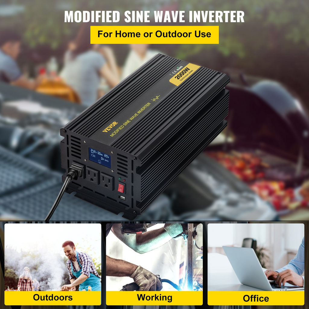 Inversor de corriente VEVOR 2000 W de CC de 12 V a CA de 120 V para automóvil