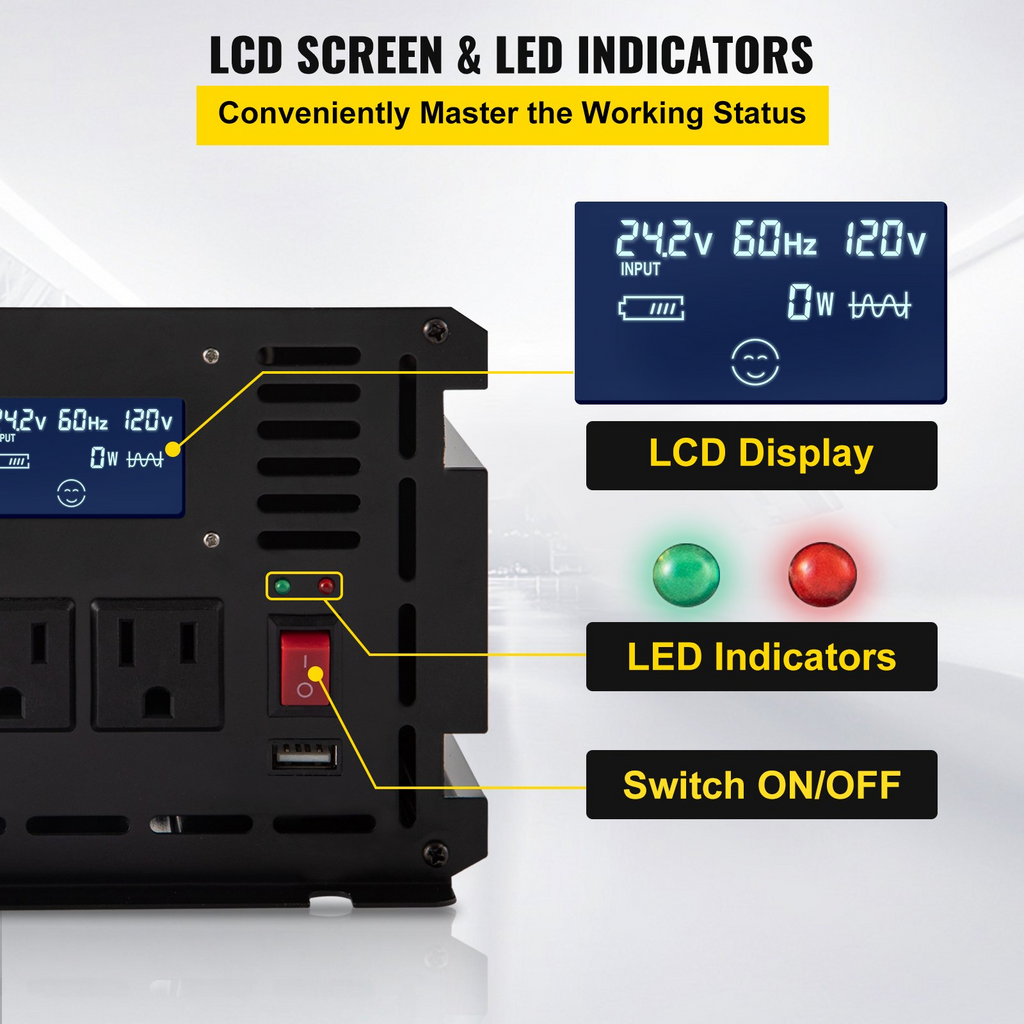 Inversor de corriente VEVOR 2000 W de CC de 12 V a CA de 120 V para automóvil