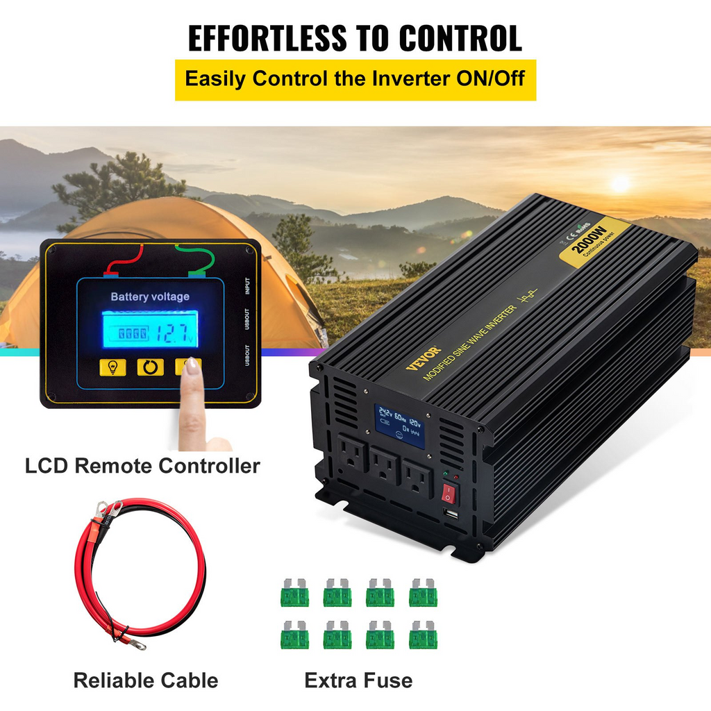 Inversor de corriente VEVOR 2000 W de CC de 12 V a CA de 120 V para automóvil