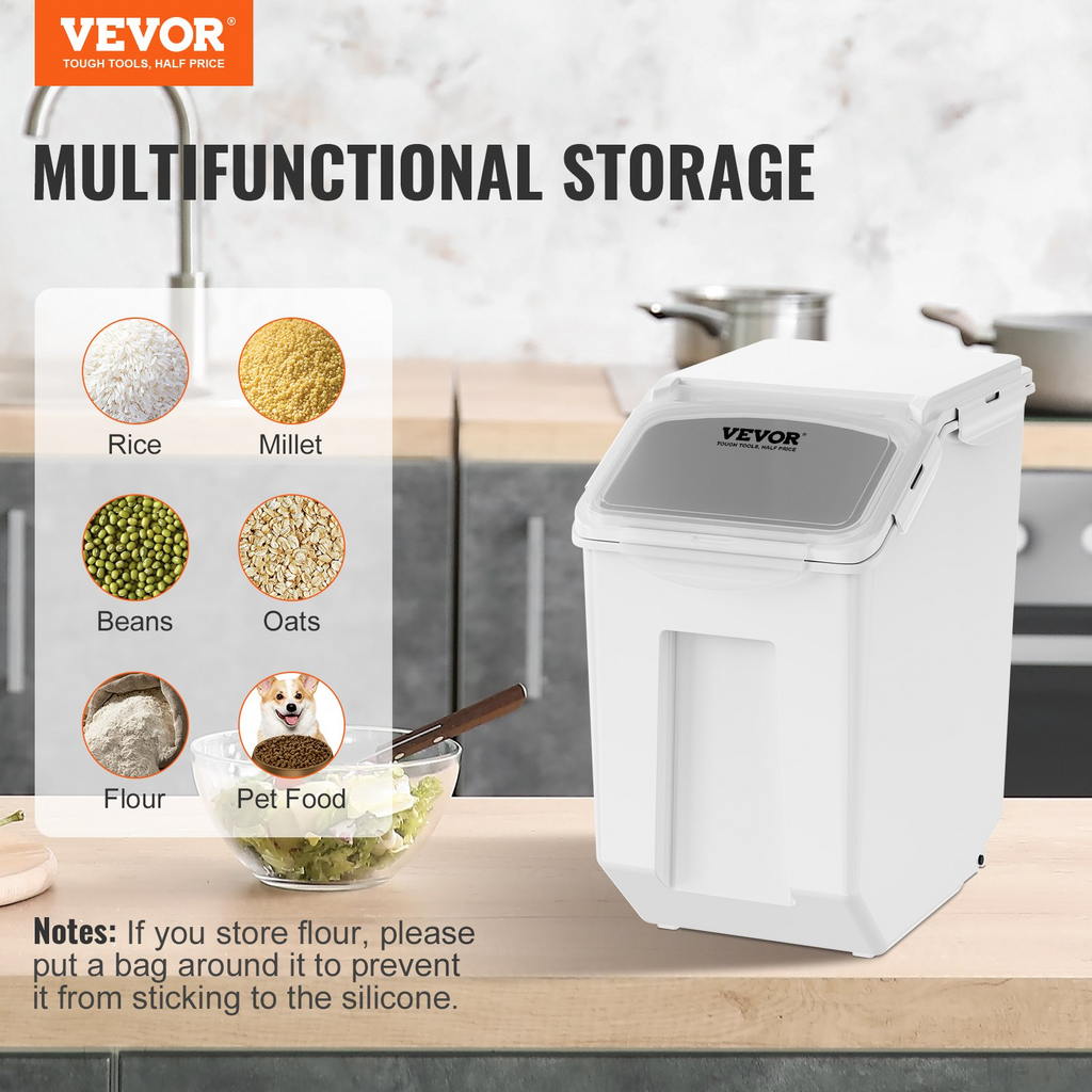 Contenedor de almacenamiento de ingredientes de 15 l con 2 tazas medidoras tapa hermética 2 piezas/juego