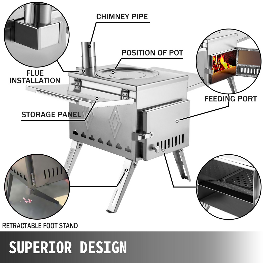 Estufa de leña para tienda de campaña VEVOR de 18,1 x 15 x 27,2 pulgadas