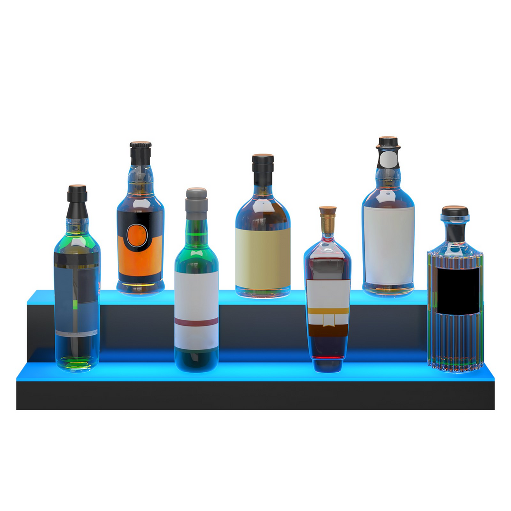 VEVOR Estante de exhibición de botellas de licor iluminado con LED 2 niveles de 30 pulgadas