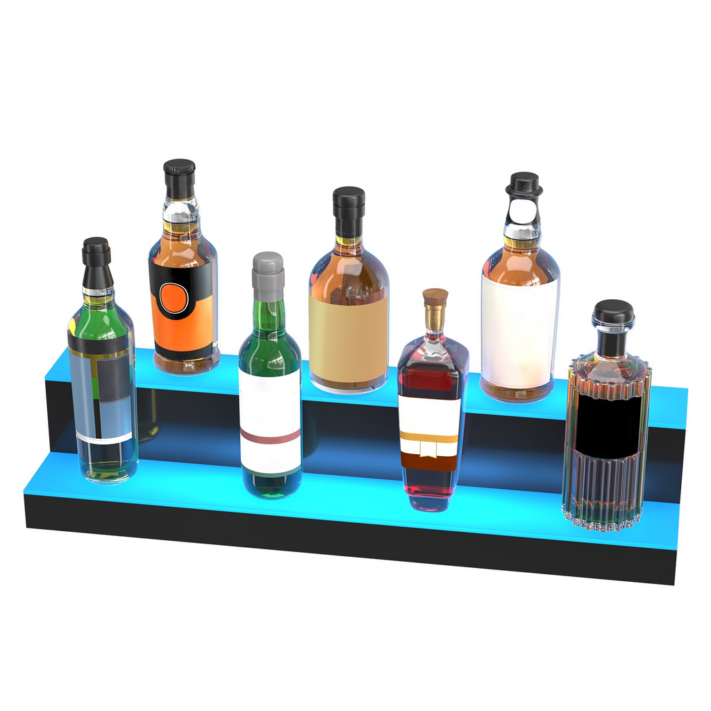 VEVOR Estante de exhibición de botellas de licor iluminado con LED 2 niveles de 30 pulgadas