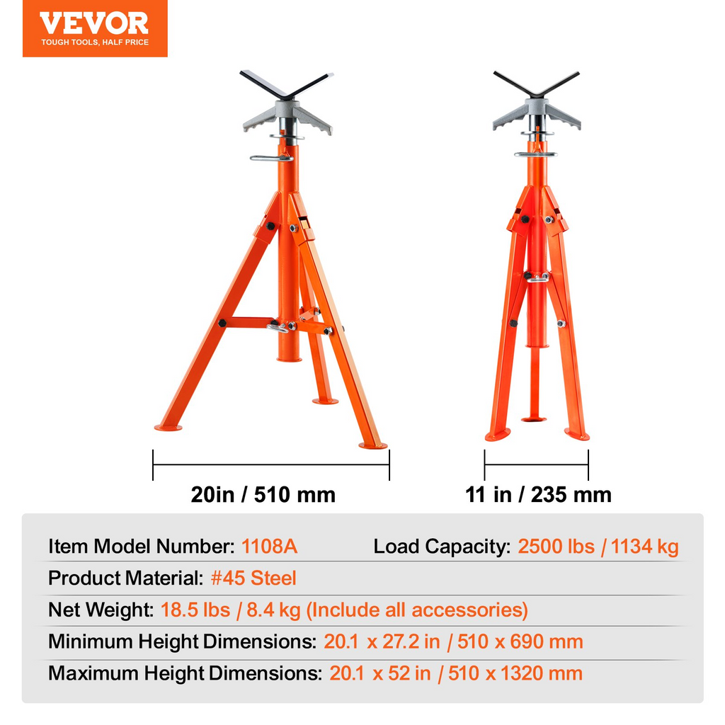 Soporte para tubos VEVOR de 2500 libras ajustable en altura de 27,2" a 52"