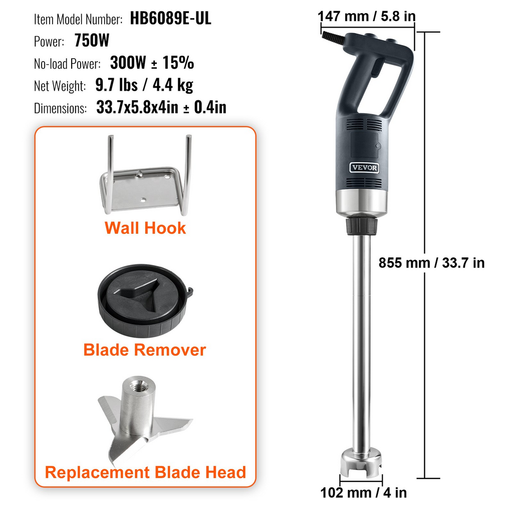 Licuadora de inmersión comercial VEVOR de 20" y 750 W