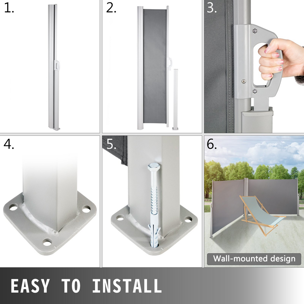Toldo lateral retráctil VEVOR 63'' x 236'' pantalla solar para patio completamente de aluminio a prueba de óxido
