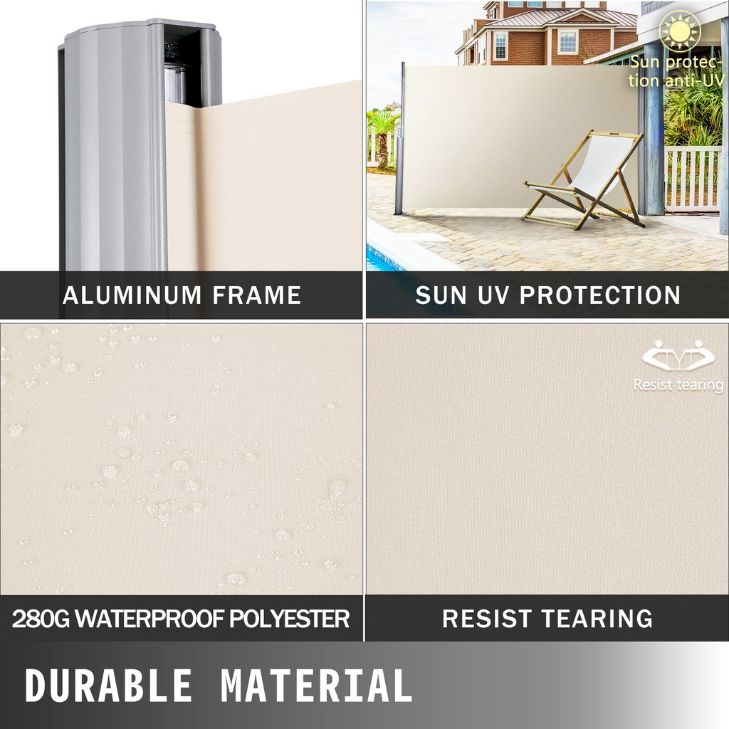 Toldo retráctil beige VEVOR de 180 x 300 cm (71 x 118 in) de aluminio resistente