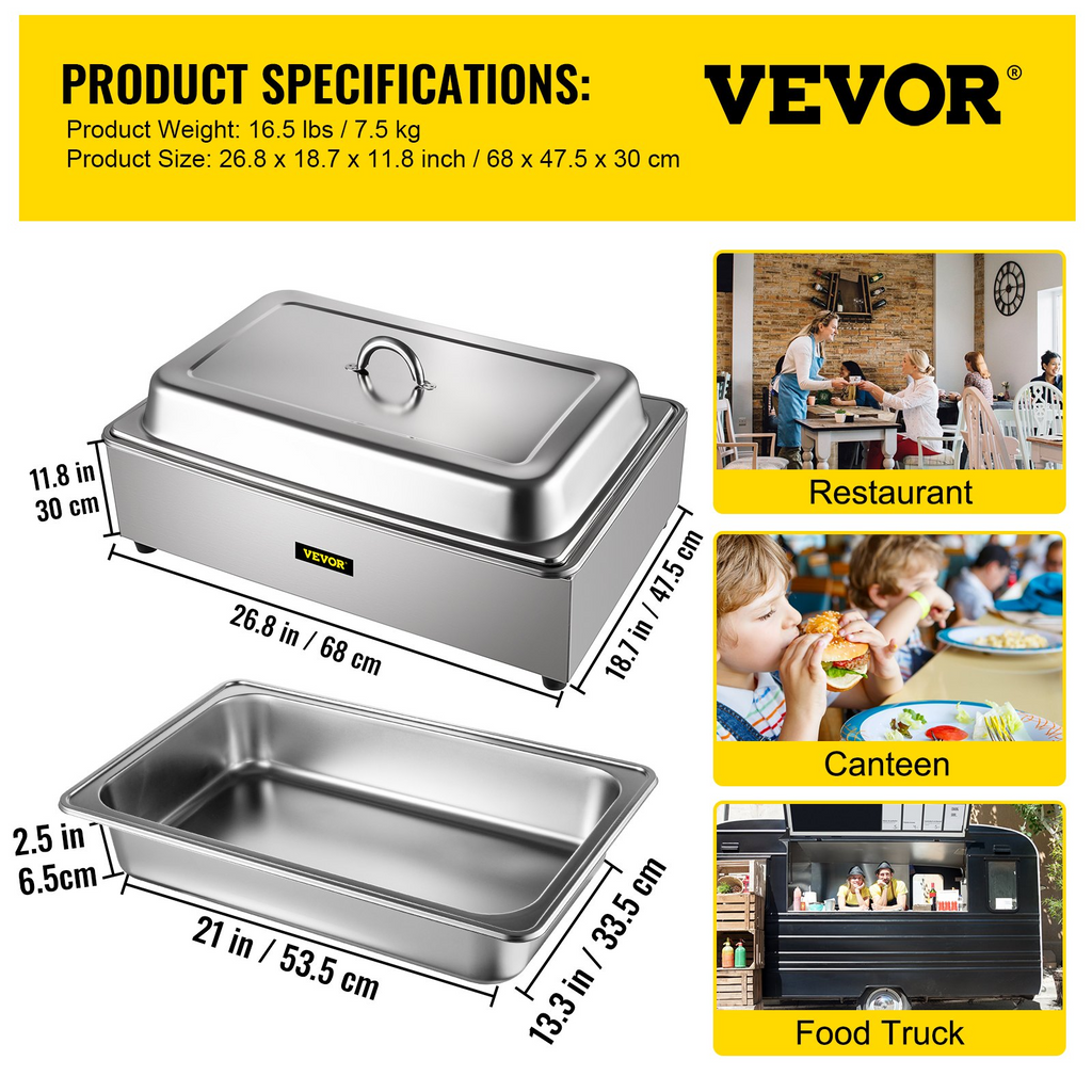 VEVOR Calentador de alimentos comercial de 9,5 cuartos de galón 400 W