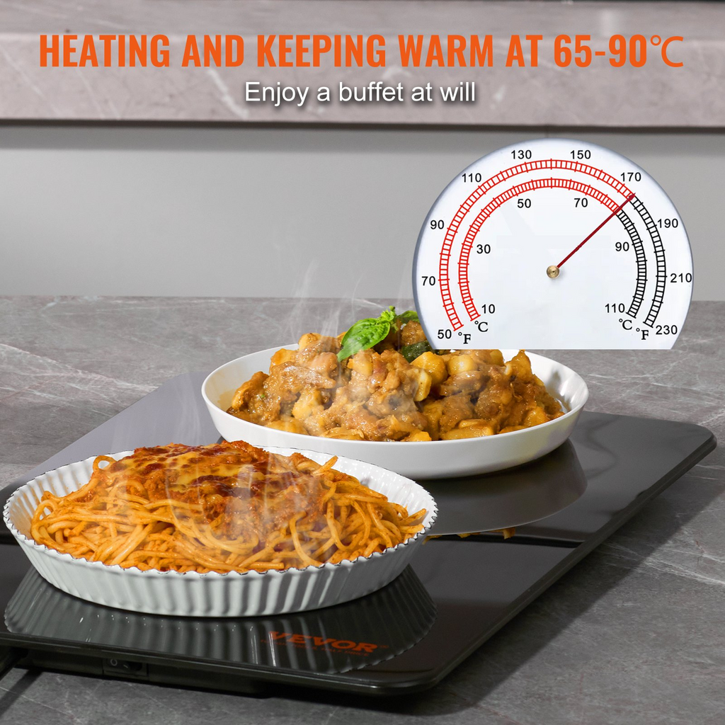 Bandeja calefactora eléctrica VEVOR portátil de vidrio templado de 16,5" x 11" con control de temperatura (65-90 ℃)