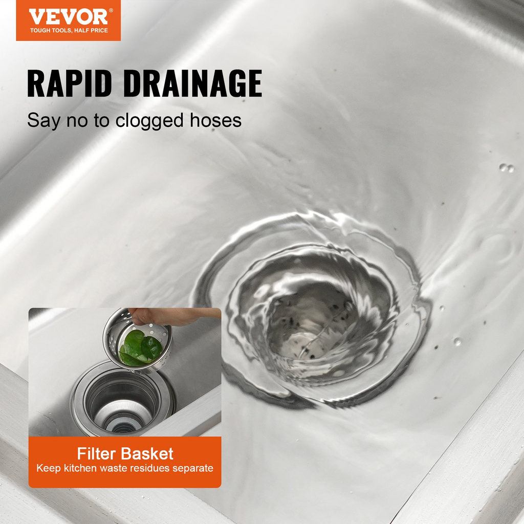 Fregadero de acero inoxidable VEVOR 1 compartimento con grifo de banco de trabajo y patas 47,2 x 19,7 x 37,4 pulgadas