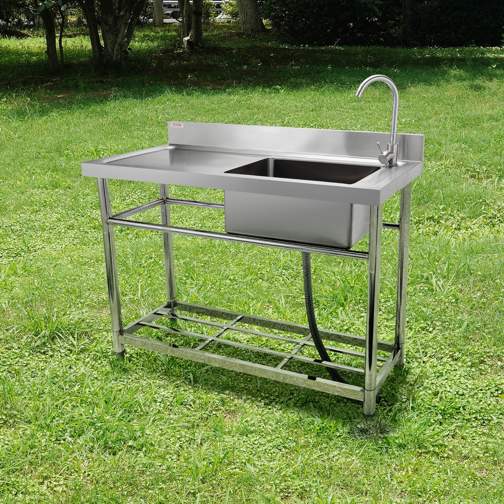Fregadero de acero inoxidable VEVOR 1 compartimento con grifo de banco de trabajo y patas 47,2 x 19,7 x 37,4 pulgadas