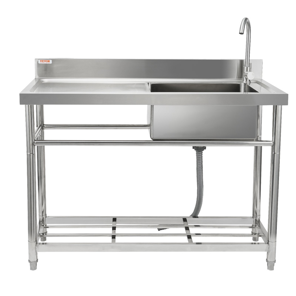 Fregadero de acero inoxidable VEVOR 1 compartimento con grifo de banco de trabajo y patas 47,2 x 19,7 x 37,4 pulgadas