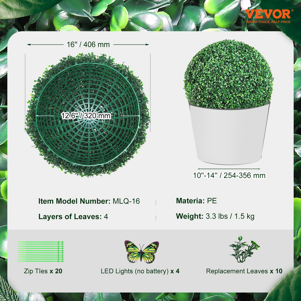 VEVOR Topiarios artificiales de boj 40 cm de alto (2 piezas)