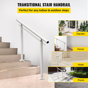 VEVOR Outdoor Stair Railing Kit, 3 FT Handrails 2-3 Steps, Adjustable Angle White Aluminum Stair Hand Rail for The Elderly, Handrails for Outdoor Steps