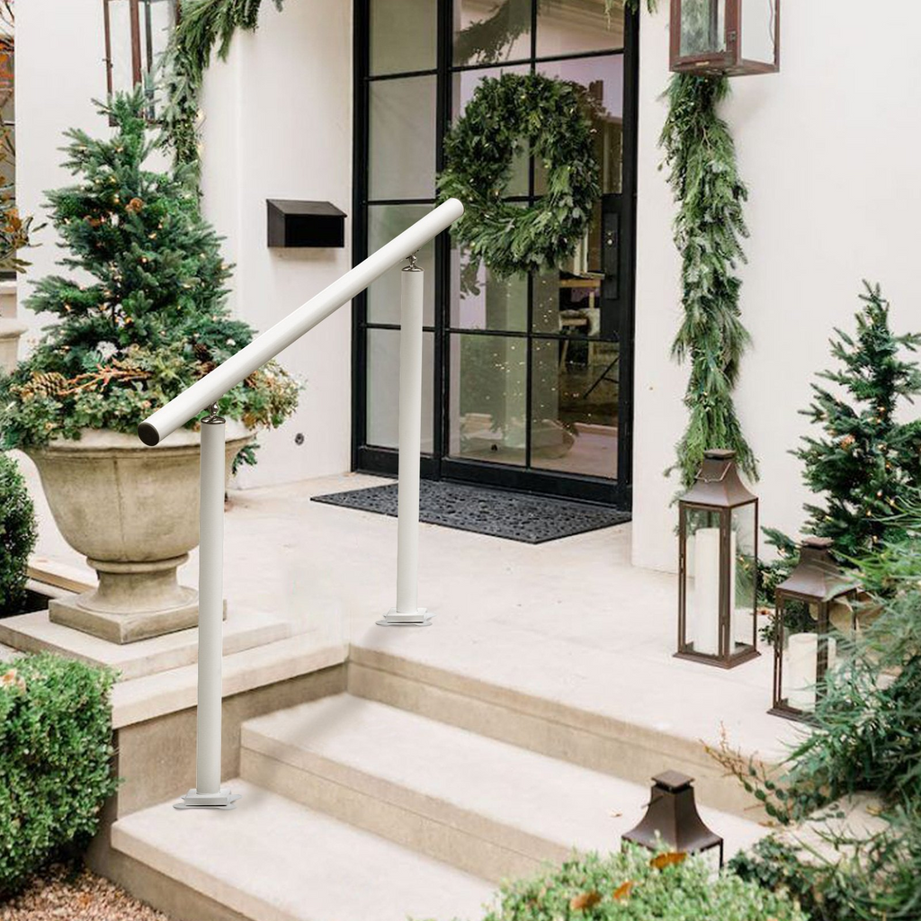 VEVOR Outdoor Stair Railing Kit, 3 FT Handrails 2-3 Steps, Adjustable Angle White Aluminum Stair Hand Rail for The Elderly, Handrails for Outdoor Steps