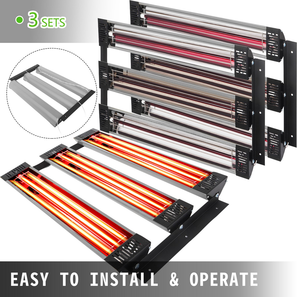 Lámpara de curado de pintura VEVOR juego de 3 3000 W secado rápido 110 V 47,2 x 39,3 pulgadas cuadradas