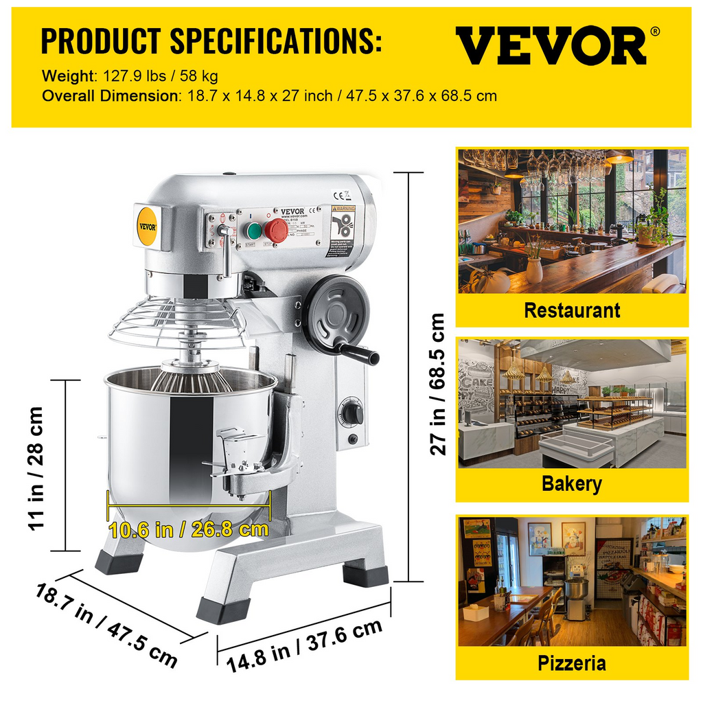 Batidora de mano comercial VEVOR de 15 cuartos con función de temporizador de 500 W con 3 velocidades ajustables 113/184/341 RPM