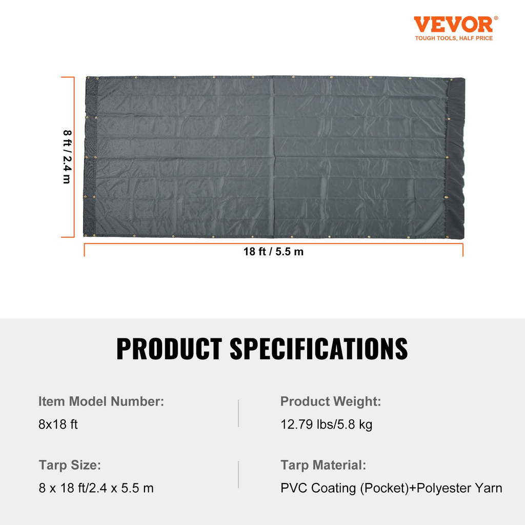 Lona de malla para camión volquete VEVOR 8 x 18 pies con bolsillo doble de 5,5" 18 oz