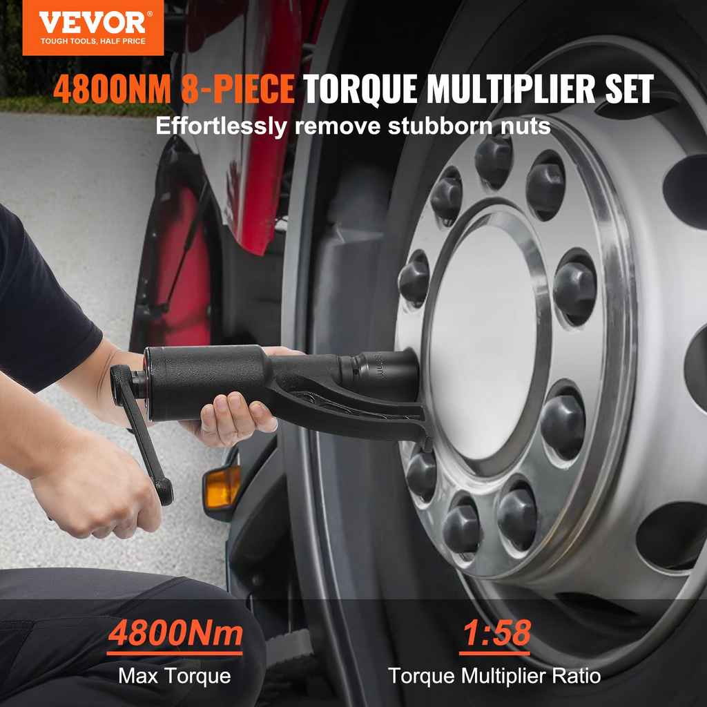 Multiplicador de torsión llave para tuercas de rueda de 1 pulgada extractor de tuercas de rueda de 4800 N.m 1:58 incluye 8 dados (24-38 mm)