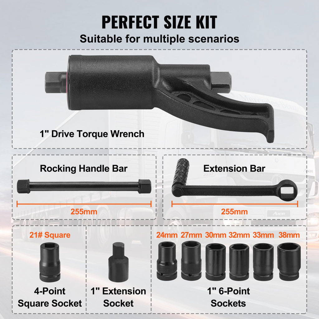 Multiplicador de torsión llave para tuercas de rueda de 1 pulgada extractor de tuercas de rueda de 4800 N.m 1:58 incluye 8 dados (24-38 mm)