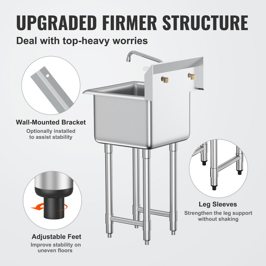 Fregadero de acero inoxidable VEVOR para uso general y preparación de un solo tazón de 18" x 41"