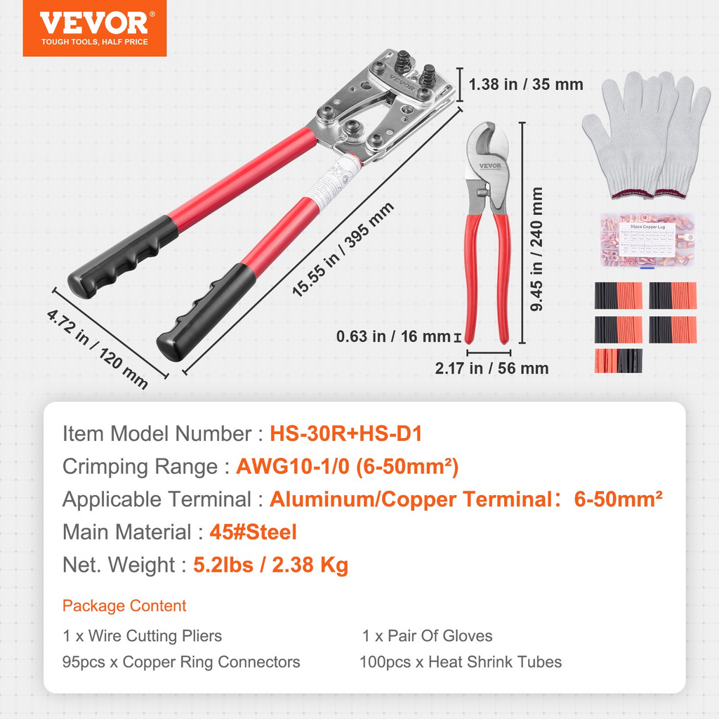 Herramienta de engarce VEVOR de batería de cobre y aluminio AWG10-1/0