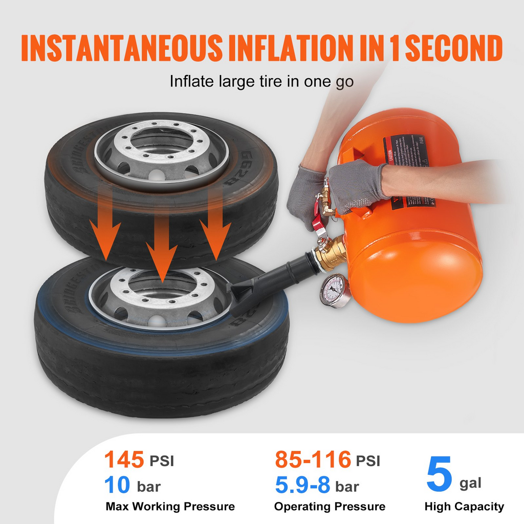 VEVOR - Inflador de talón de neumáticos de 5 galones 145 PSI