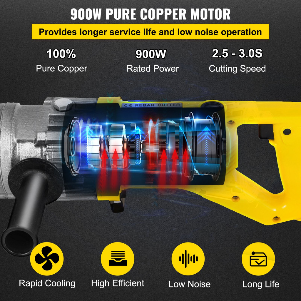 Cortadora de varillas de refuerzo hidráulica eléctrica 900 W portátil para cortar varillas de refuerzo de 5/8" y 16 mm n.º 5 en 3 segundos 110 V