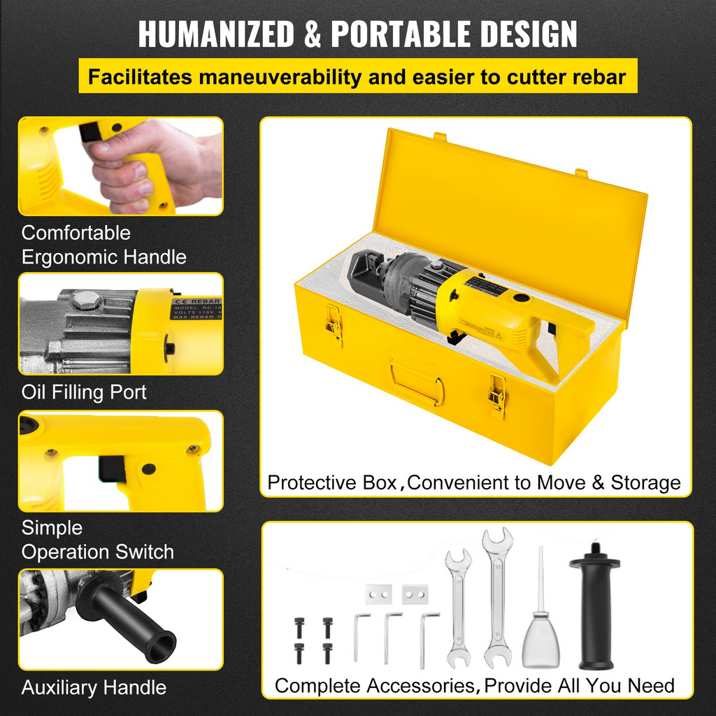 Cortadora de varillas de refuerzo hidráulica eléctrica 900 W portátil para cortar varillas de refuerzo de 5/8" y 16 mm n.º 5 en 3 segundos 110 V