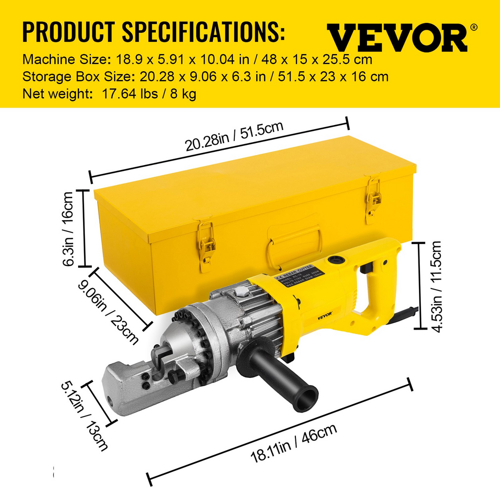 Cortadora de varillas de refuerzo hidráulica eléctrica 900 W portátil para cortar varillas de refuerzo de 5/8" y 16 mm n.º 5 en 3 segundos 110 V