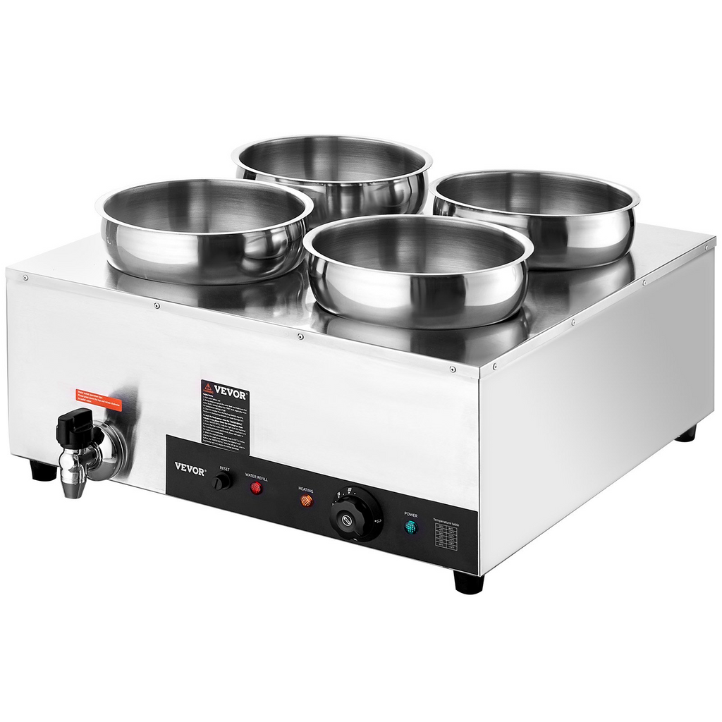 Calentador de sopa eléctrico VEVOR cuatro ollas redondas de acero inoxidable de 7,4 cuartos de galón temperatura ajustable de 86 a 185 °F de 1500 W