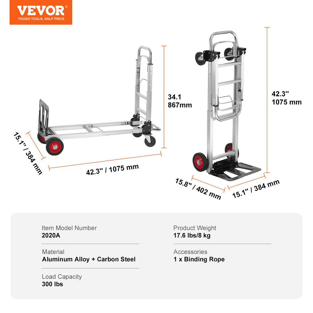 Carretilla plegable de aluminio VEVOR diseño 2 en  capacidad de 400 libras