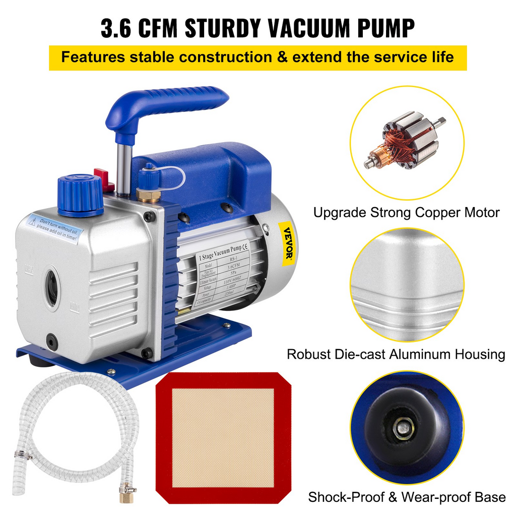Bomba de vacío VEVOR de 3.6 CFM y 1/4 HP + cámara de vacío de 3 galones acero inoxidable JH2