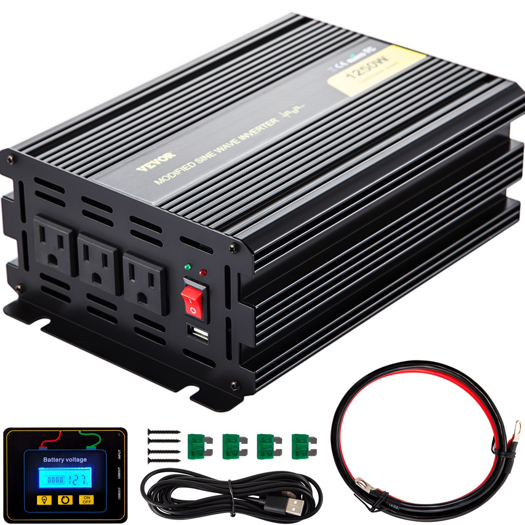 Inversor de corriente VEVOR 1250 W convertidor de CC de 12 V a CA de 120 V para automóvil