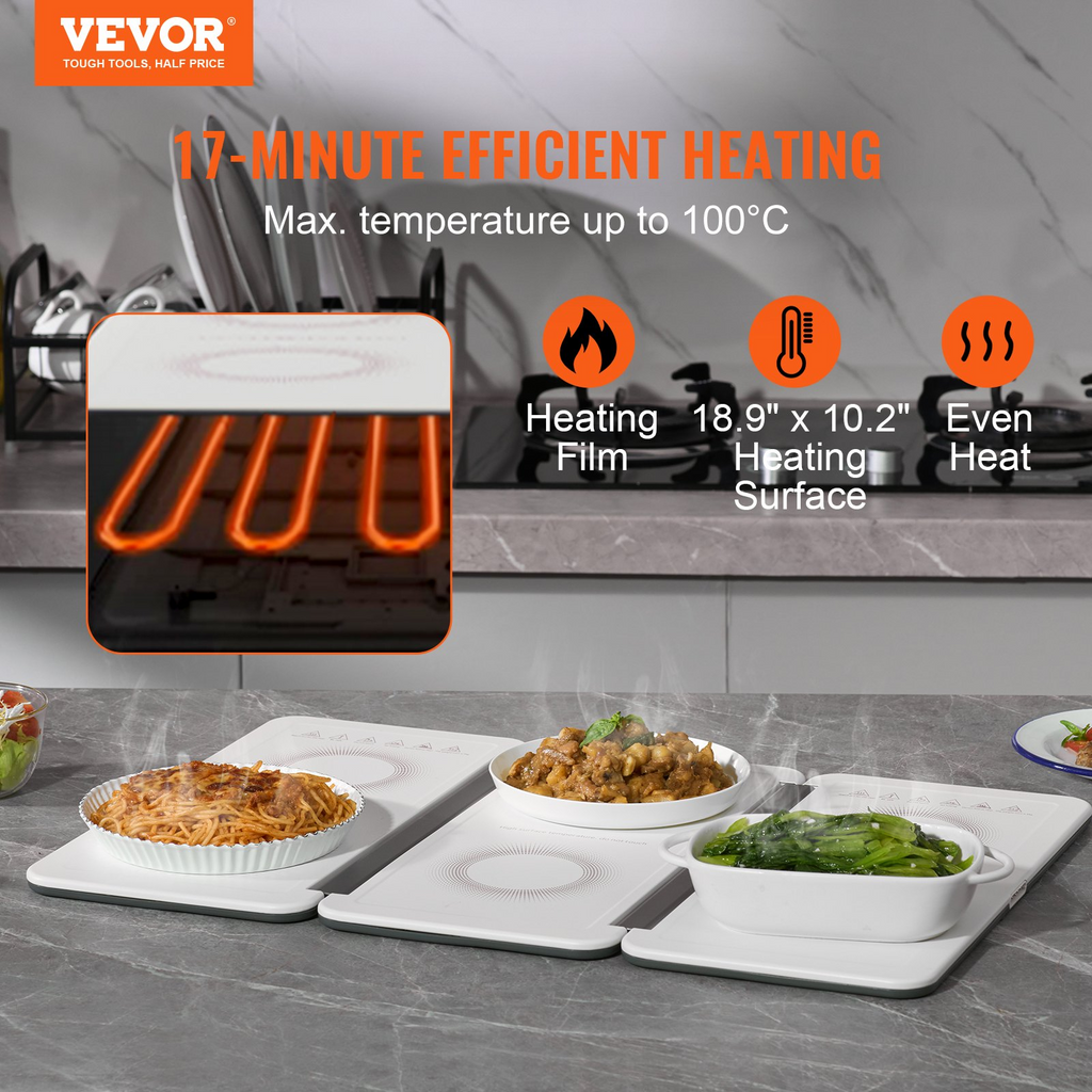 Bandeja calefactora eléctrica VEVOR de láminas laminadas en frío de 18,9" x 10,2" con control de temperatura (35-100 ℃)