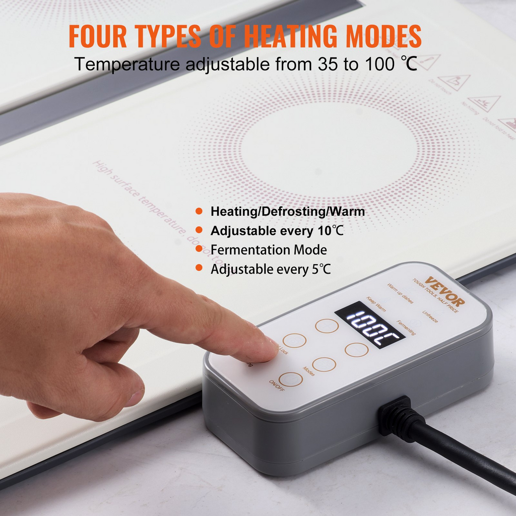 Bandeja calefactora eléctrica VEVOR de láminas laminadas en frío de 18,9" x 10,2" con control de temperatura (35-100 ℃)