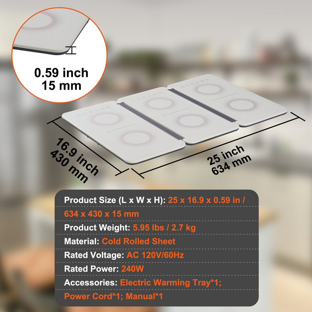 Bandeja calefactora eléctrica VEVOR de láminas laminadas en frío de 18,9" x 10,2" con control de temperatura (35-100 ℃)