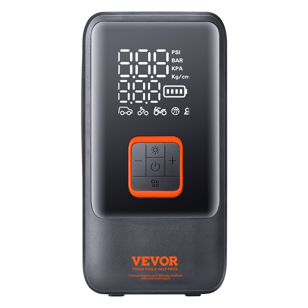 Compresor de aire portátil para inflar neumáticos VEVOR de 12000 mAh con pantalla LCD