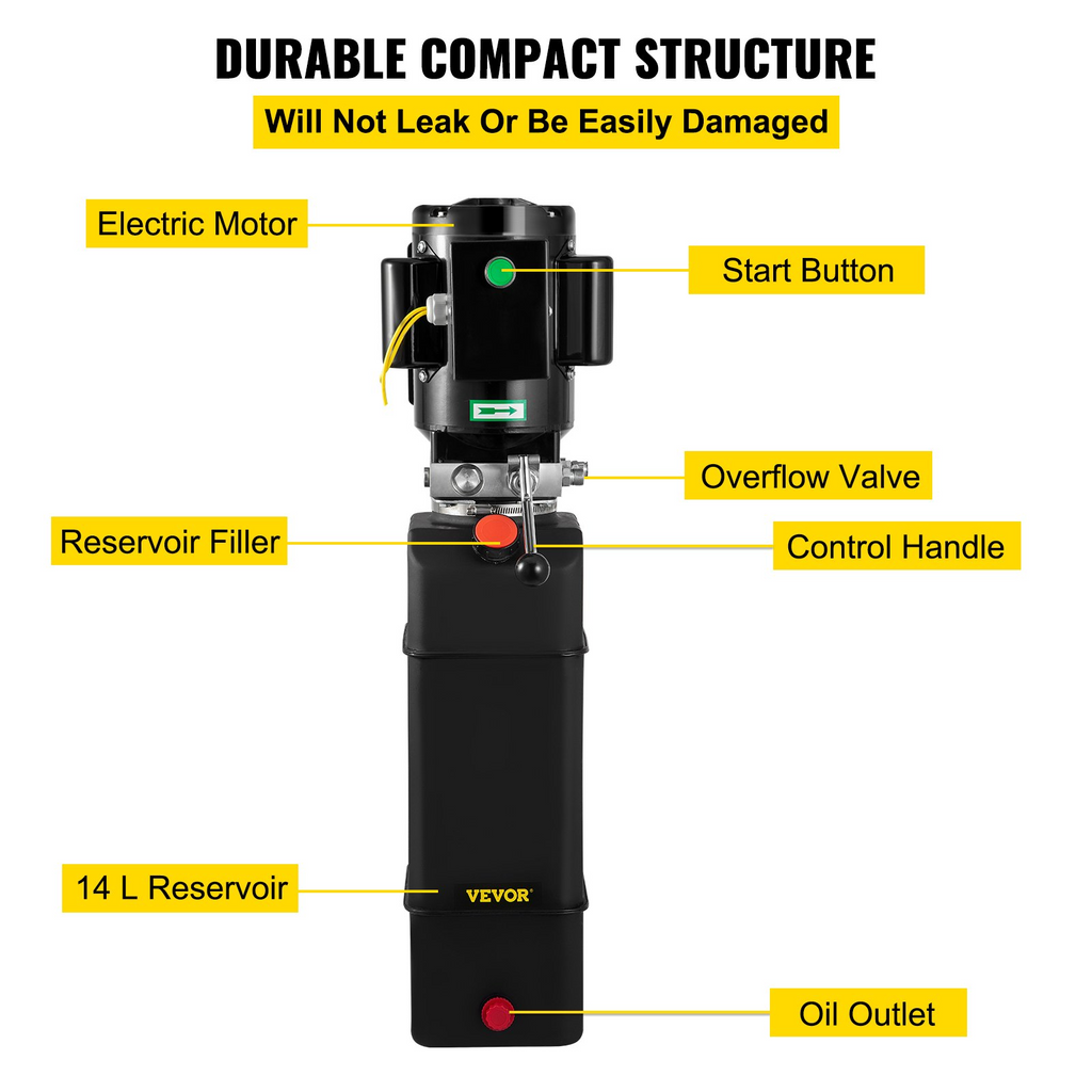 Bomba hidráulica VEVOR de 2950 PSI y 60 Hz, unidad de potencia hidráulica de 3 HP y 220 V, paquete de potencia hidráulica para elevadores de 2 y 4 postes, unidad de potencia hidráulica con depósito de 3,5 galones