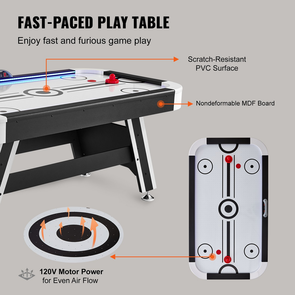 Mesa de hockey de aire VEVOR de 72'' para interior con LED 2 discos 2 empujadores y sistema de puntuación electrónica