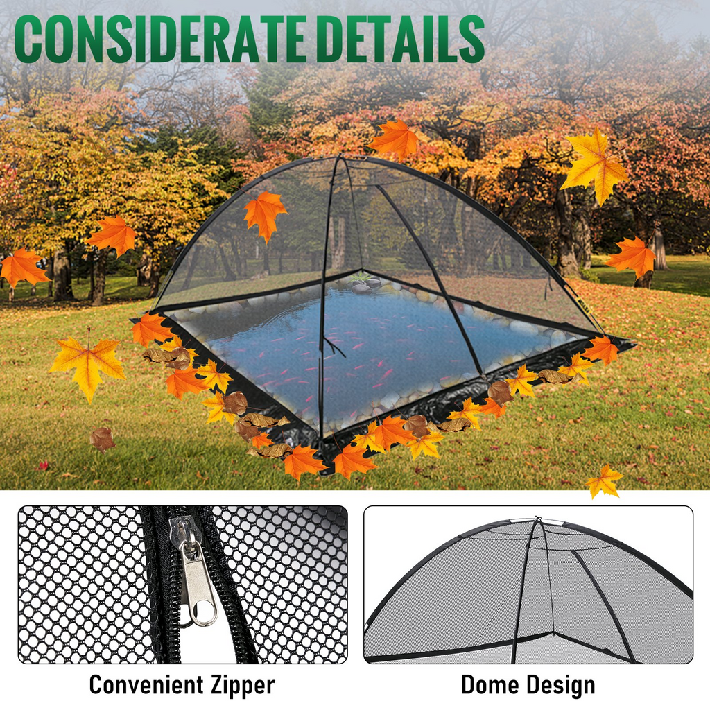 VEVOR - Cúpula para estanque de jardín de 10 x 14 pies red de malla de 1/2 pulgada con cremallera y cuerda de viento