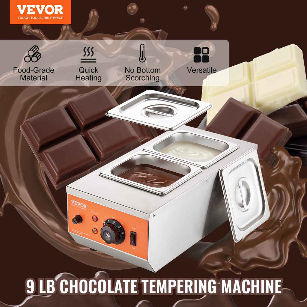 Máquina para templar chocolate VEVOR de 9 libras y 2 tanques con control de temperatura de 86 a 185 ℉